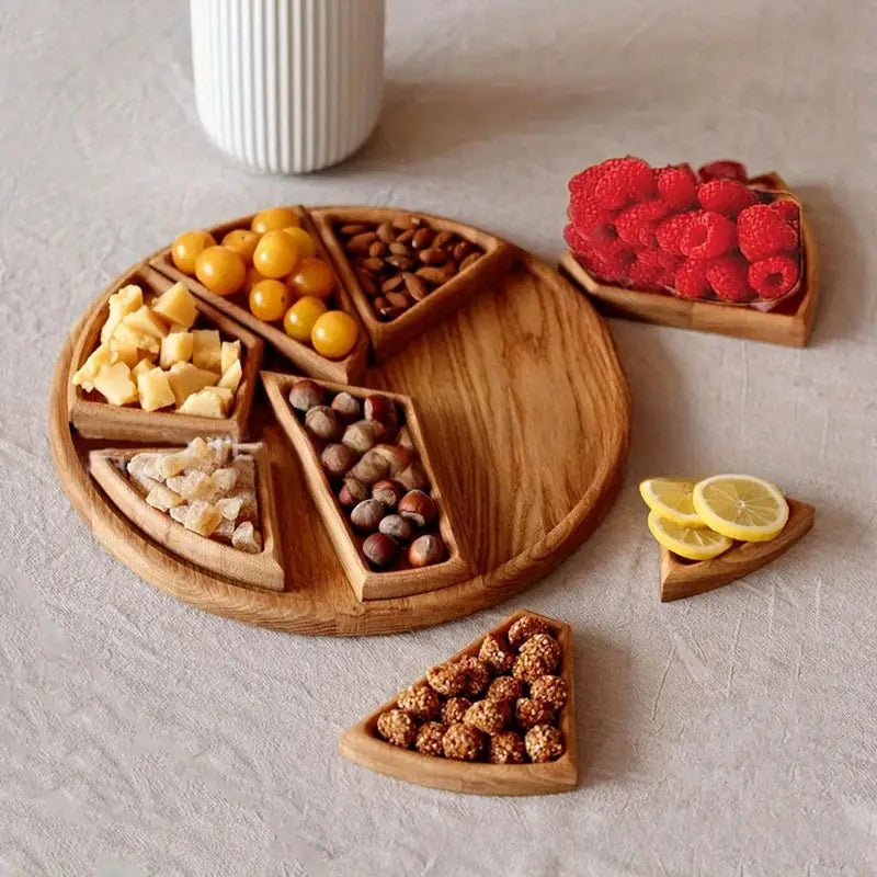 Wooden Serving Tray - 8 Compartment Snack Platter