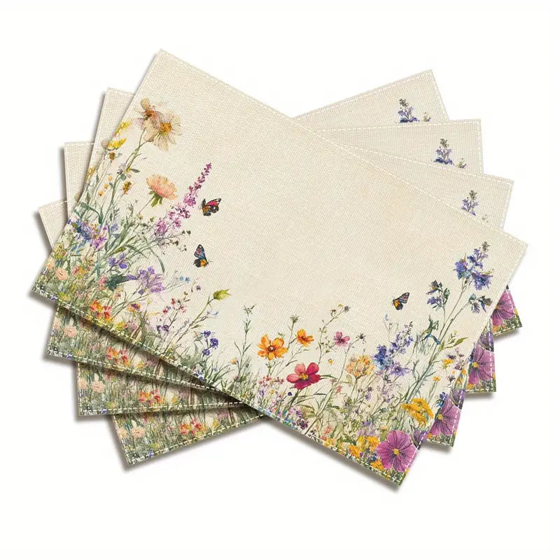 4PC Wildflower Print Placemats – 30x45 cm Washable Waterproof Dining Mats