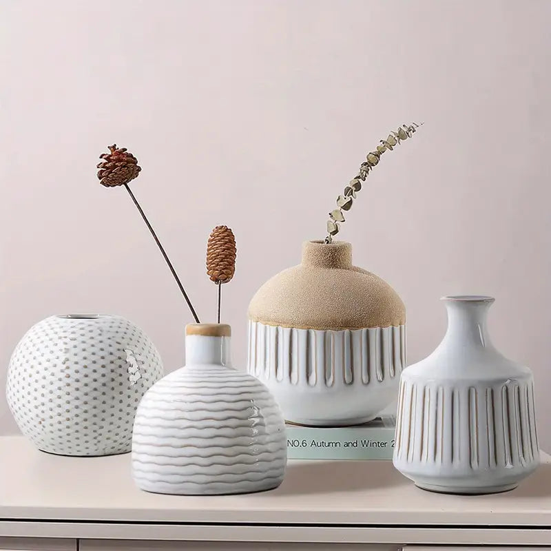 Boho Ceramic Vases Set - Minimalist Geometric Decor