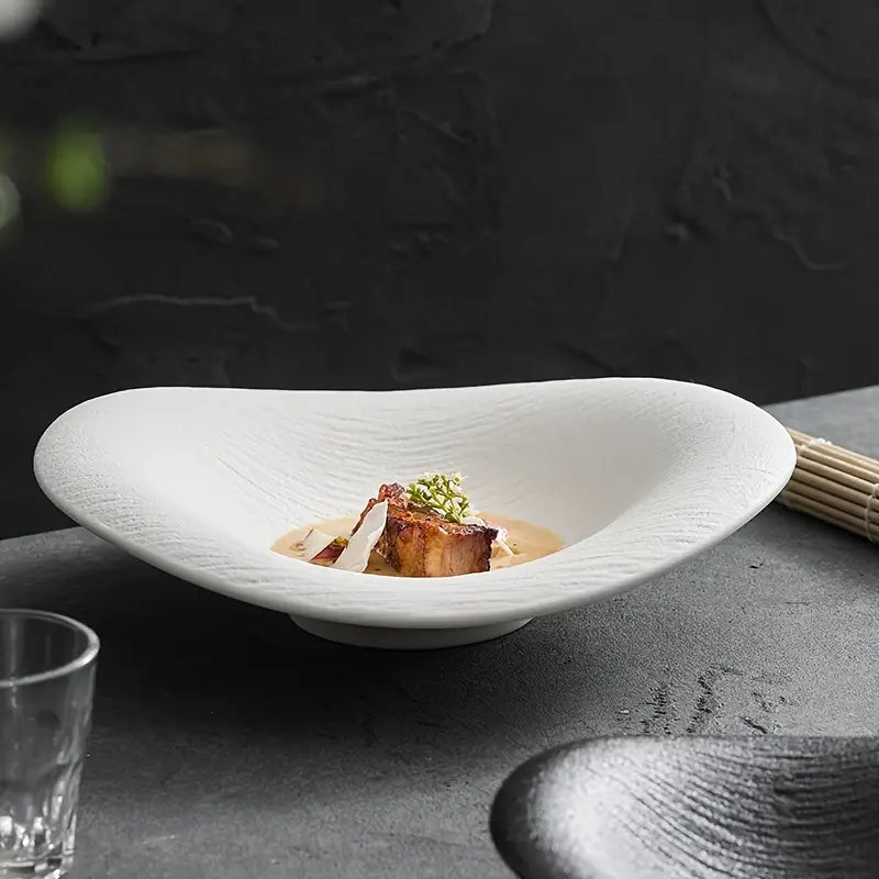 1pc CMYD Studio Ceramic Oval Plate, Creative Irregular Shape