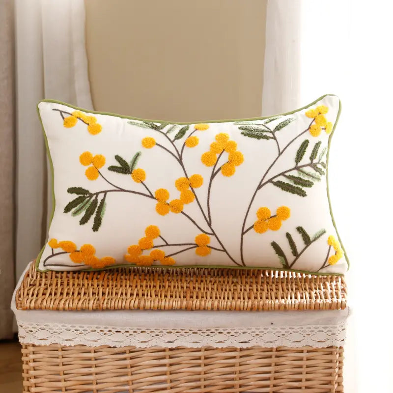 Embroidered Leaf Pillow Cover - 18x18 Decorative Throw Pillow