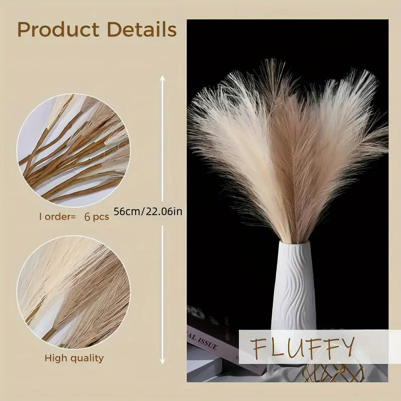 6PCS Boho Pampas Grass – Vase Fillers for Weddings, Thanksgiving & Christmas Crafts
