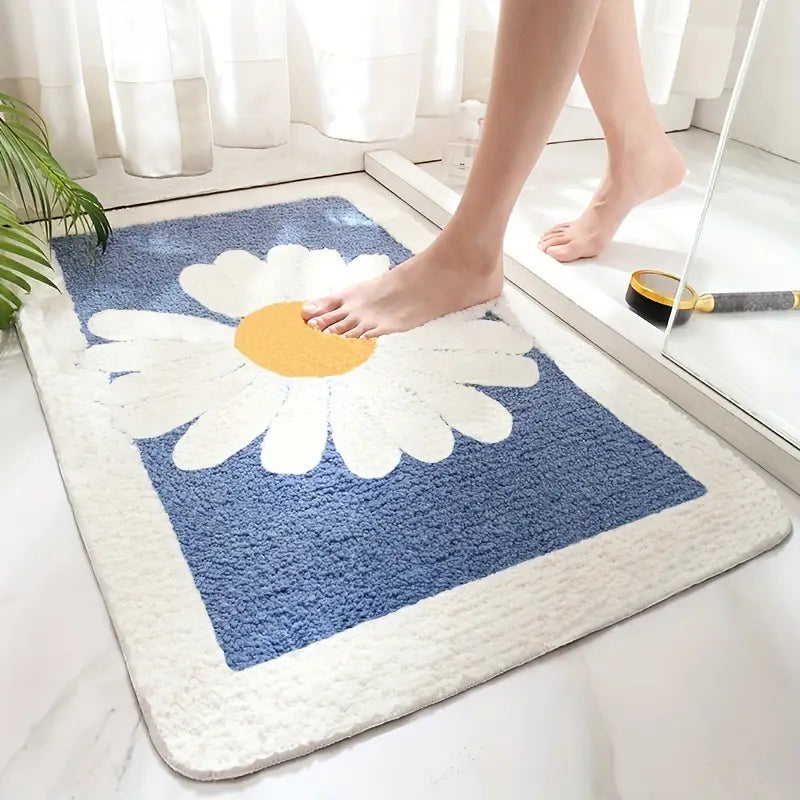 Daisy Bath Mat: Soft, Absorbent, Non-Slip, Machine Washable