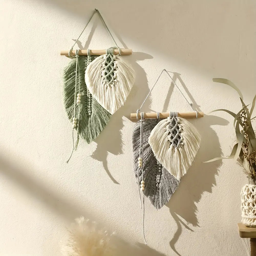 1/2pcs Bohemian Wall Hanging Leaf Wall Decor Handmade Tassel Woven Wall Art