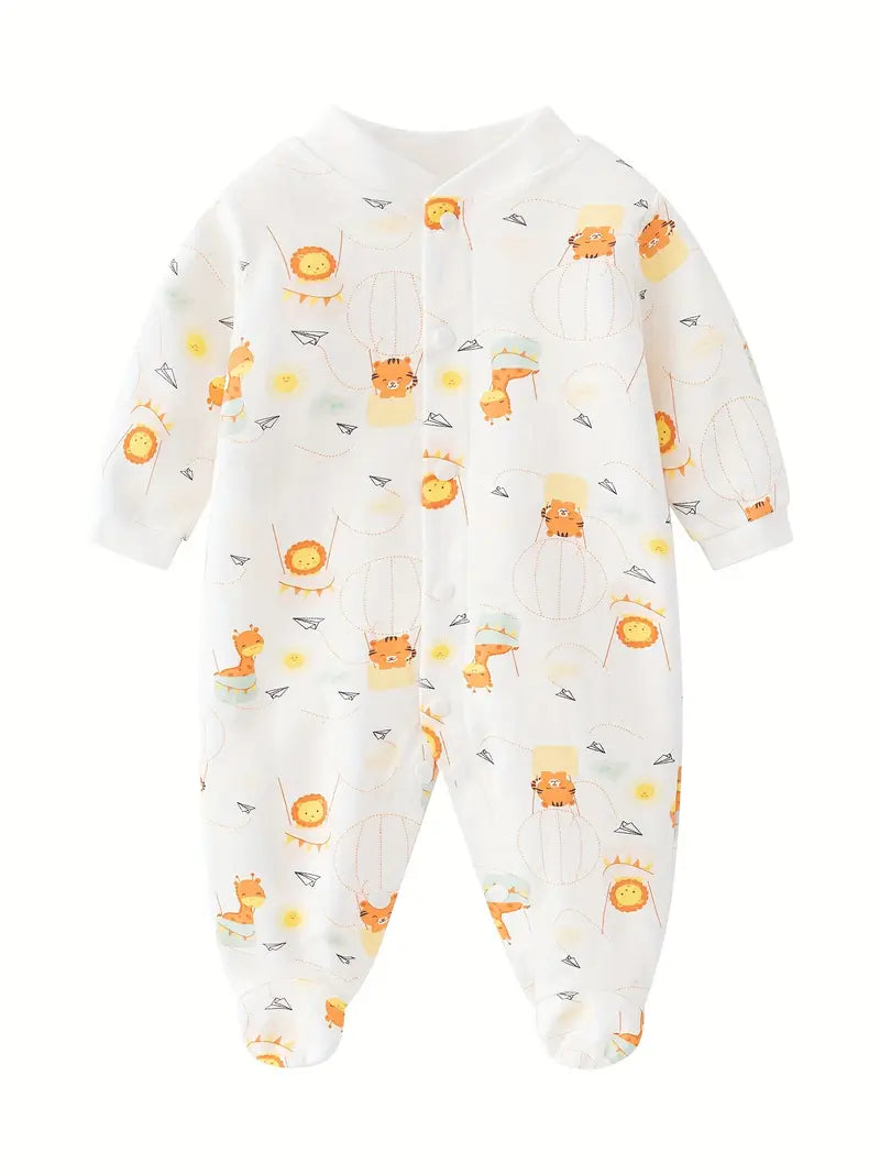 Unisex Footed Baby Onesie | Soft Cotton Animal Print Jumpsuit for Newborns