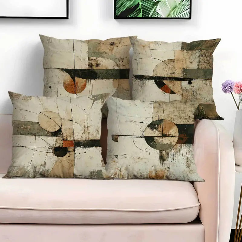 Abstract Throw Pillow Covers 4-Pack - Soft Flannel, 18x18, Washable