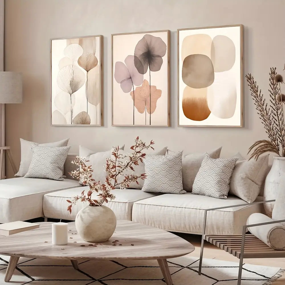 Ensemble de 3 décorations murales florales minimalistes – Décoration bohème abstraite et moderne