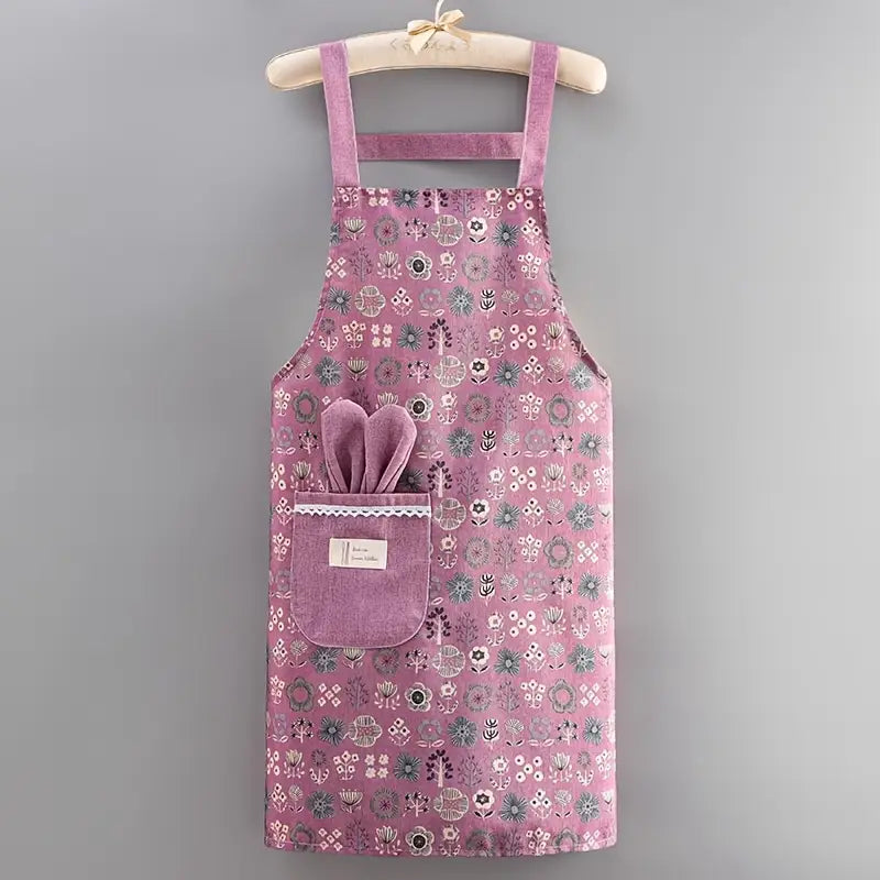 Floral Cooking Apron with Waterproof Lining