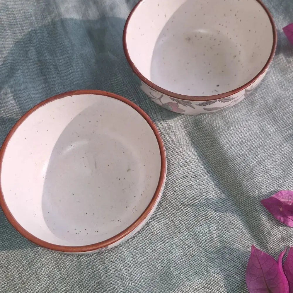Handcrafted Stoneware Serving Bowl - 3 Inch, Blue Bougainvillea Design