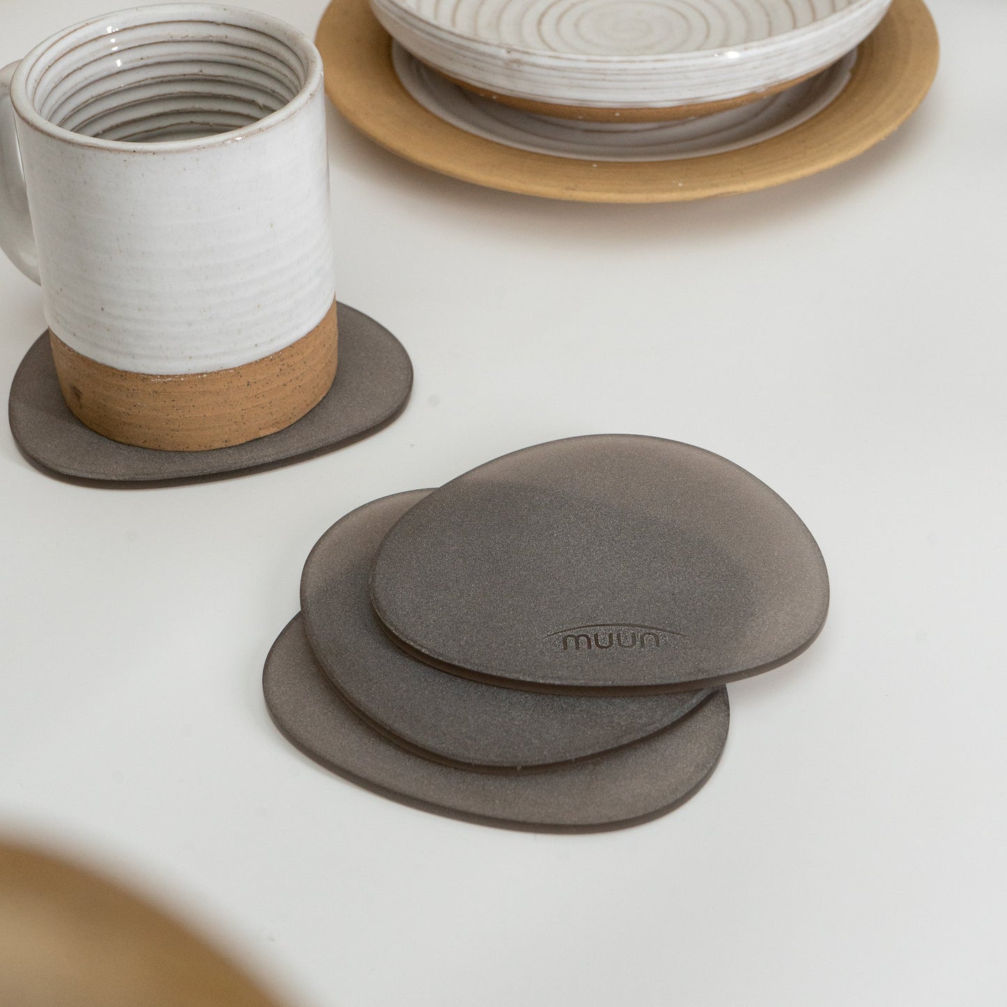 Frosted Glass Coasters Pebble Shape - Set of 4, 3 Colours