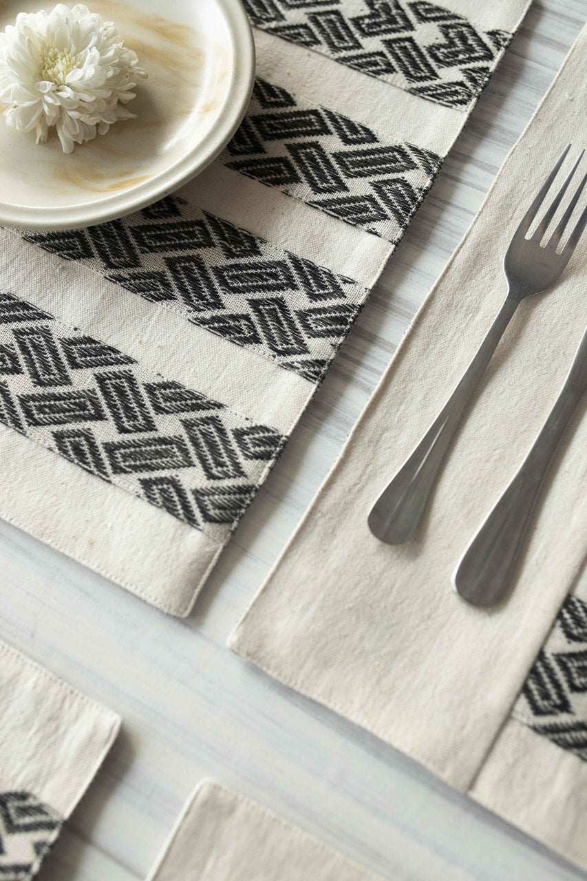 Kala Cotton Table Placemat With Handwoven Jacquard Patch - Set of 2