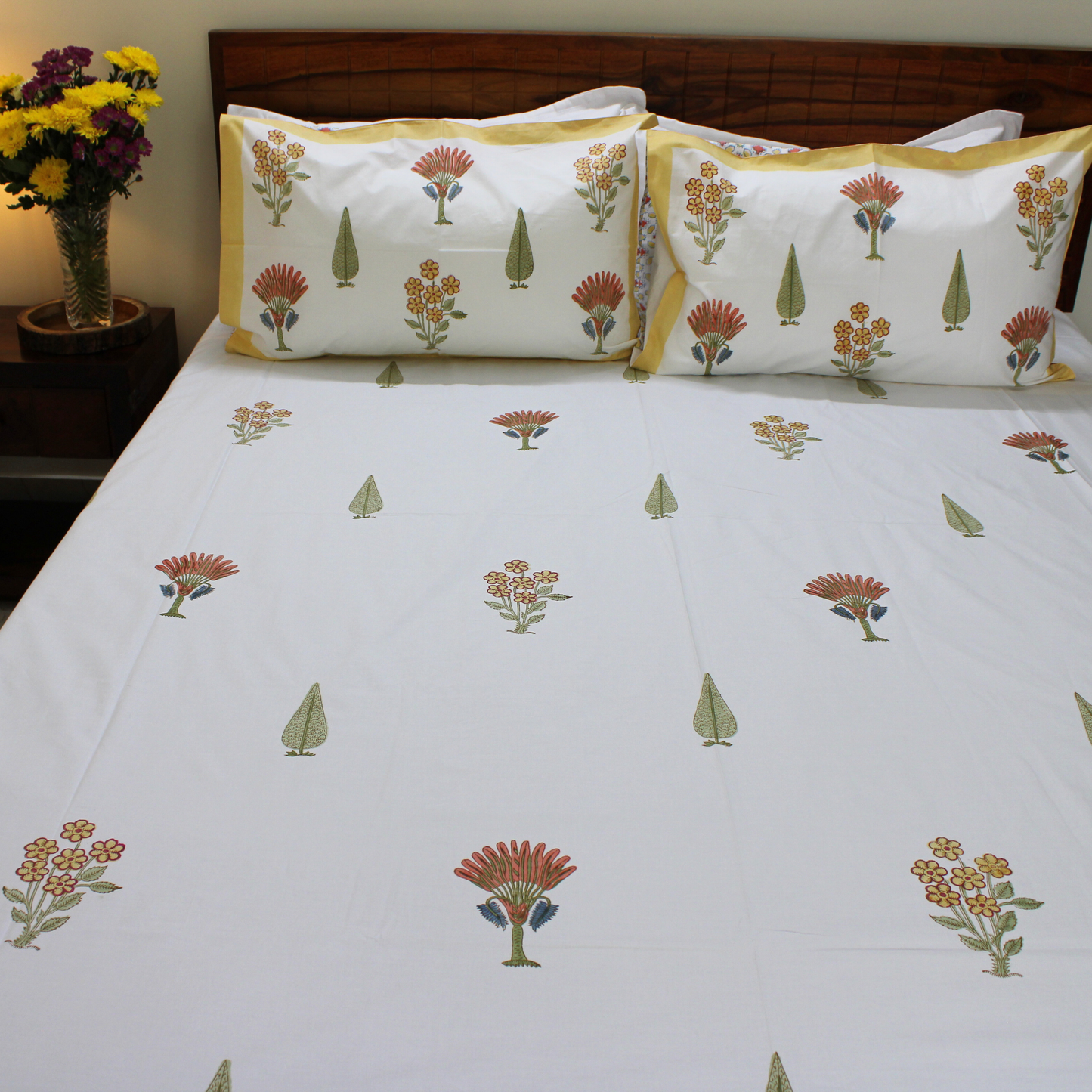 Bedsheet | Cotton Handblock Garden Print | Set of 3