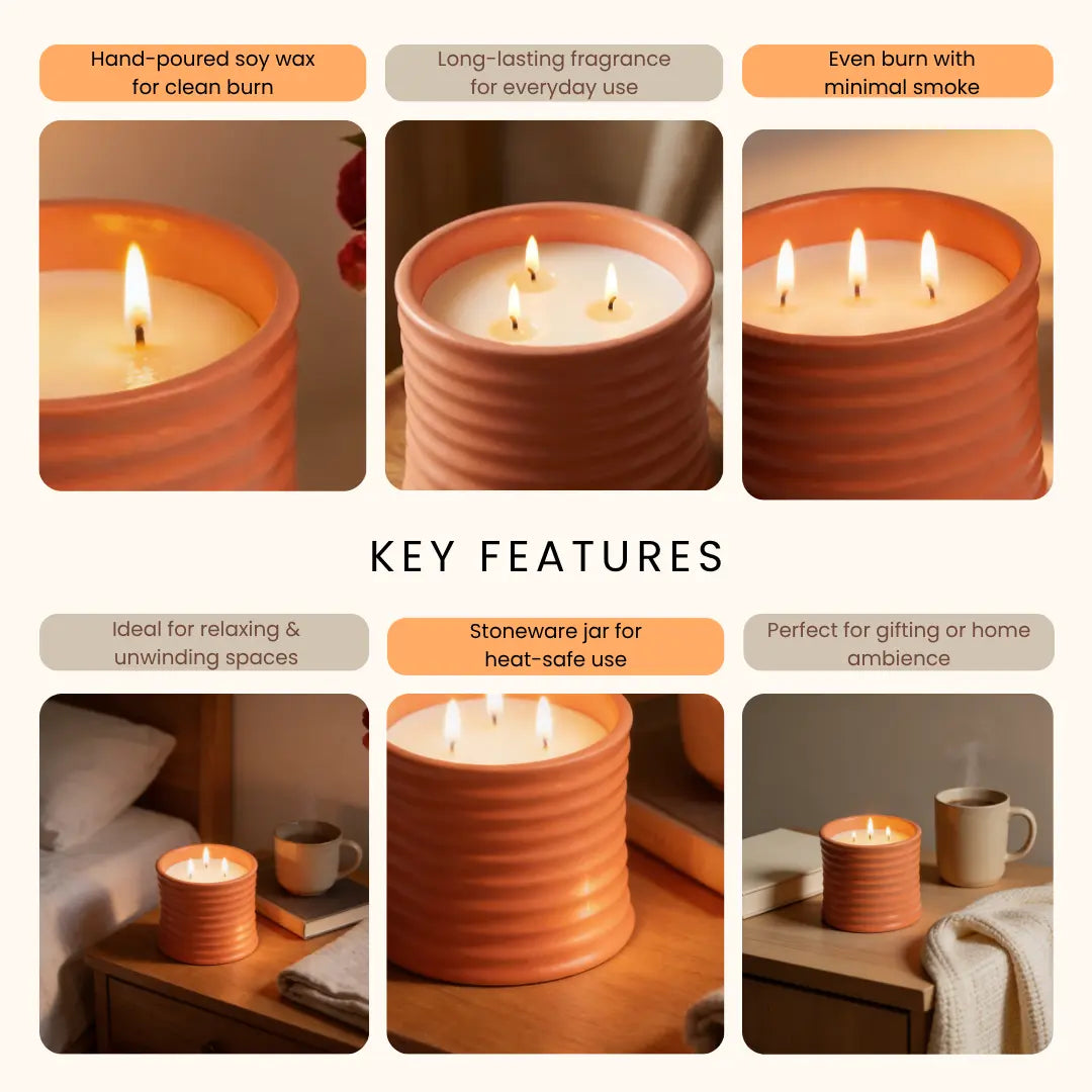Soy Wax Scented Candle Stoneware Jar - 500g, 3-Wick