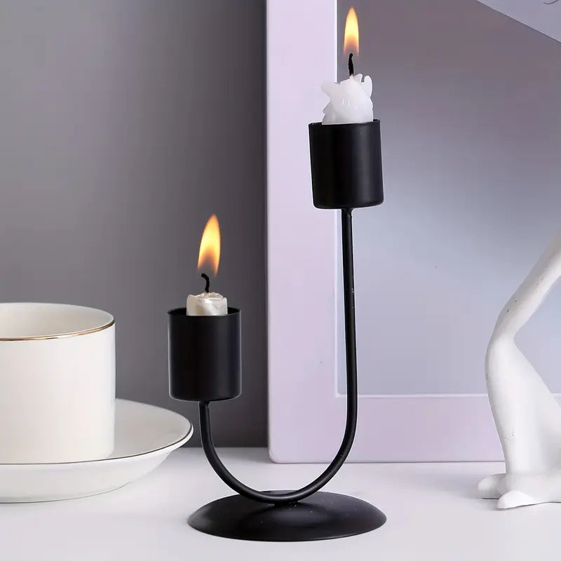 Bougeoir double noir mat pour dîners romantiques aux chandelles