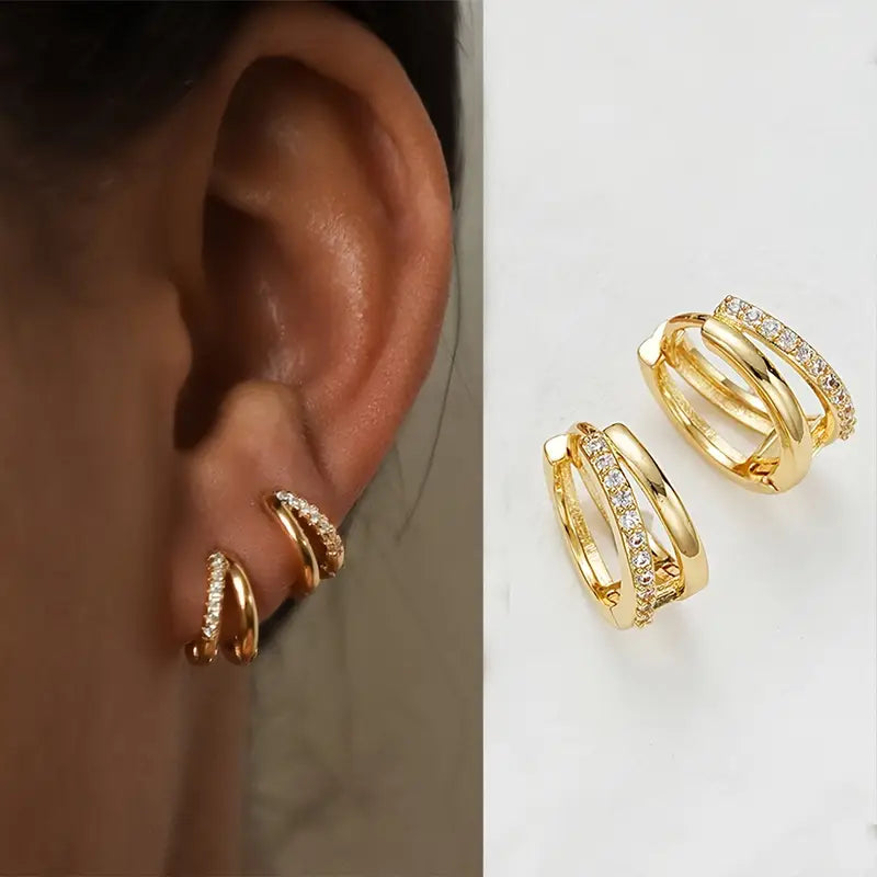 Exquisite Gold Hoop Earrings – Copper Jewelry with Tiny Zircon Simple & Elegant for Daily Wear