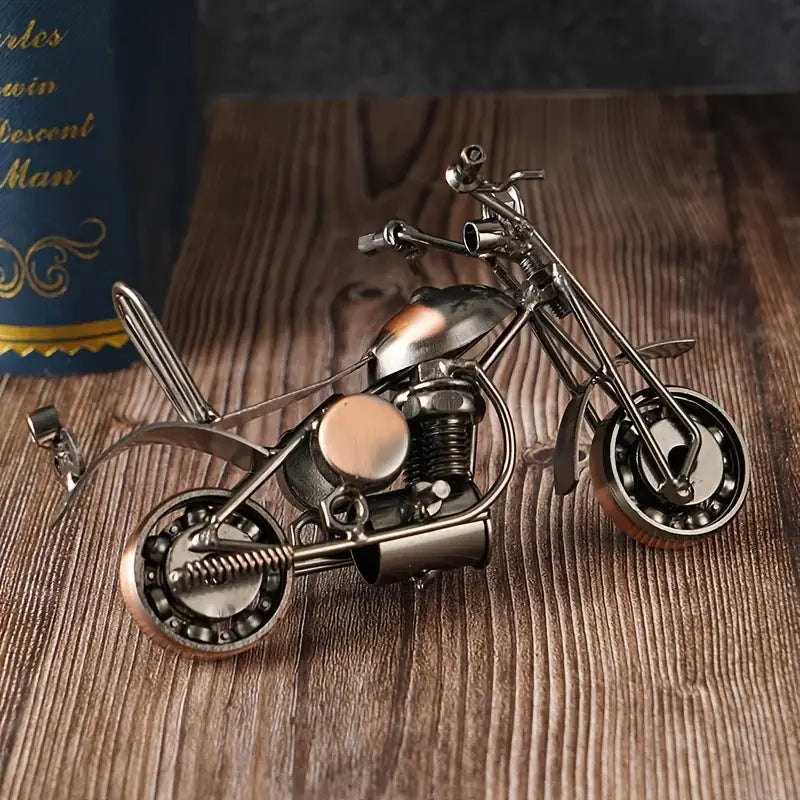Vintage Metal Motorcycle Figurine - Collectible Desk Decor