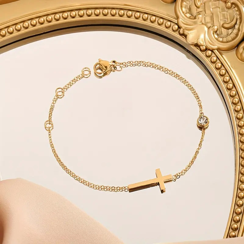Stainless Steel Cross Bracelet Beaded Pendant Jewelry