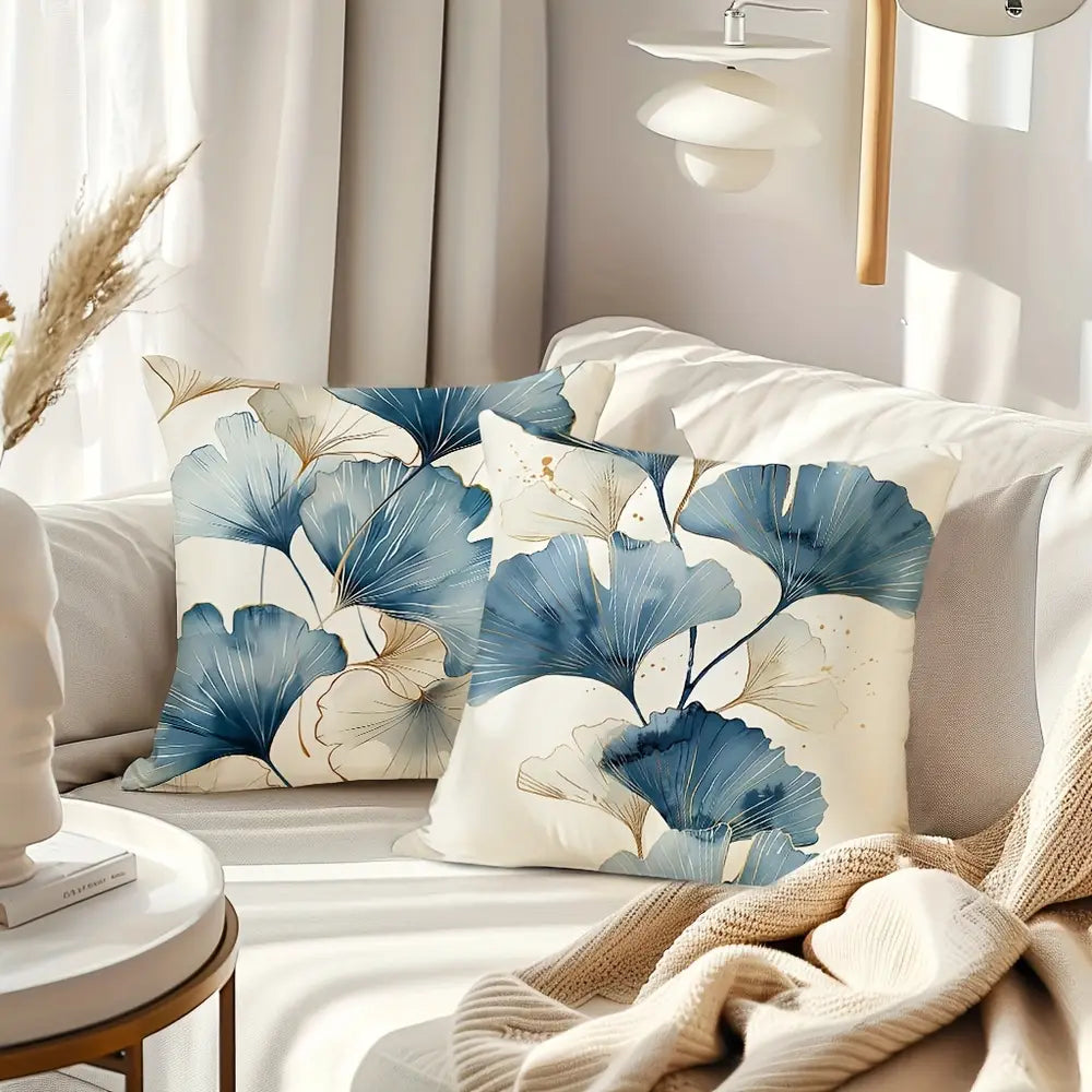 Lot de 2 housses de coussin élégantes en forme de feuille de ginkgo 45 cm x 45 cm