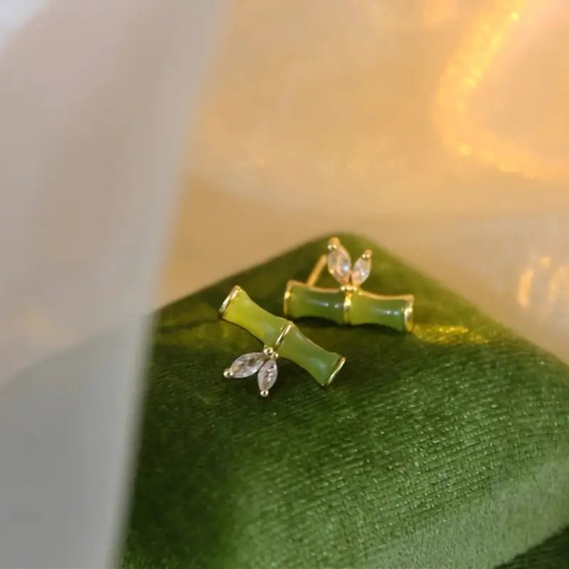 Bamboo Earrings Zircon Studs - Modern Eastern Style
