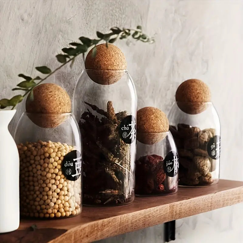 4PC Lead-Free Mason Jars with Cork Lids – Kitchen Storage Containers