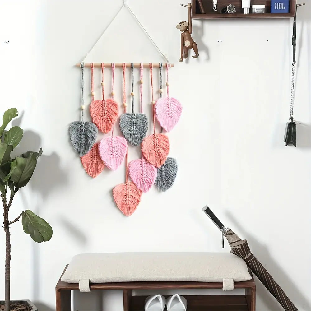 Creative Hand Woven Leaf Forest Shaped Pendant, Bohemian Style Home Wall Decoration