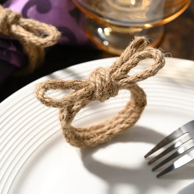 Jute Napkin Rings 12pc - Braided Bow Flower Nautical Table Decor
