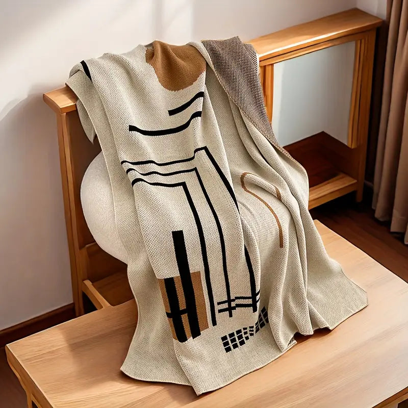 Cozy Nordic Knit Throw Blanket Striped Design, All-Season Use, Soft Acrylic Cover