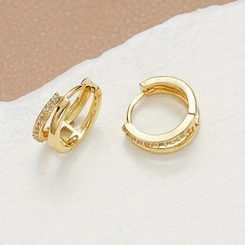 Exquisite Gold Hoop Earrings – Copper Jewelry with Tiny Zircon Simple & Elegant for Daily Wear