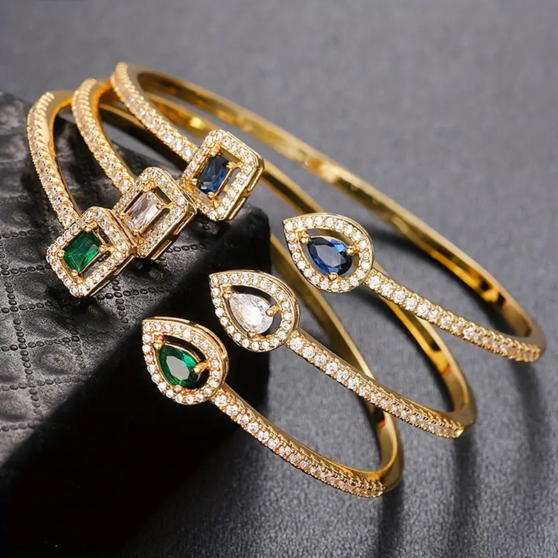 Zircon Cuff Bangle - Women's Geometric Jewelry