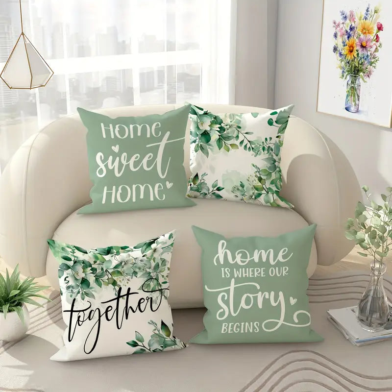 Lot de 4 housses de coussin modernes vertes – Housses de coussin zippées et lavables en machine pour canapés