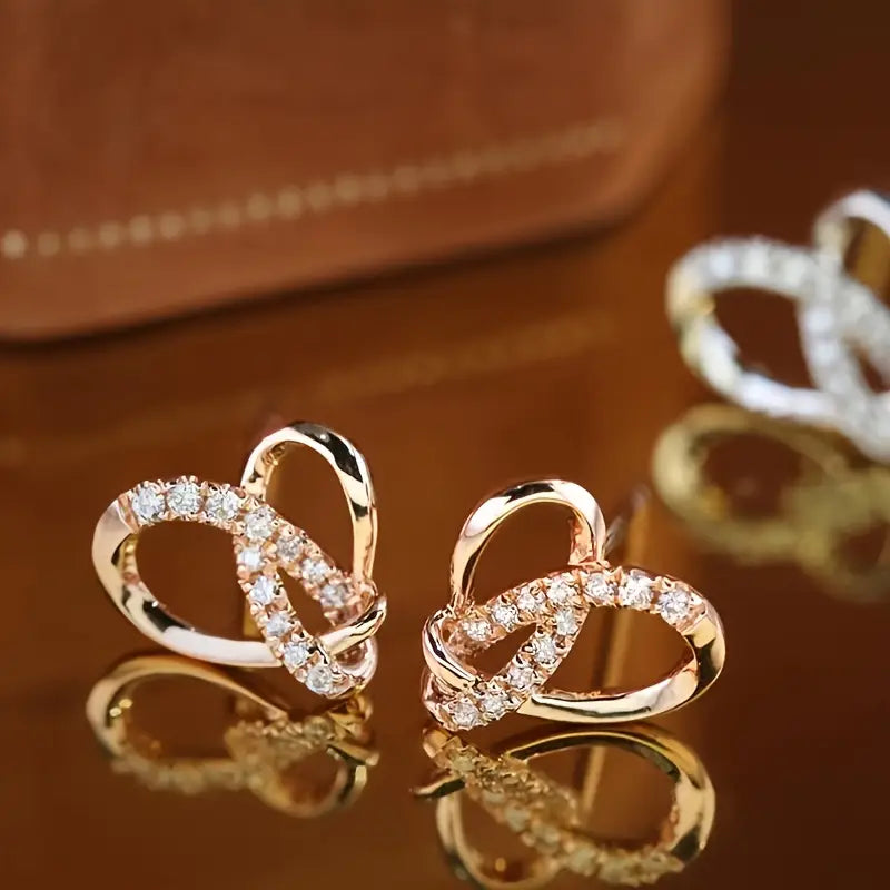 Heart Stud Earrings CZ Copper - Valentine's Jewelry
