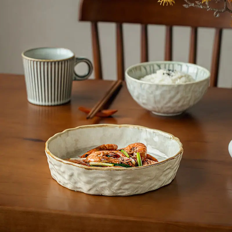Water Ripple Ceramic Bowl - Salad Fruit Serving Dish