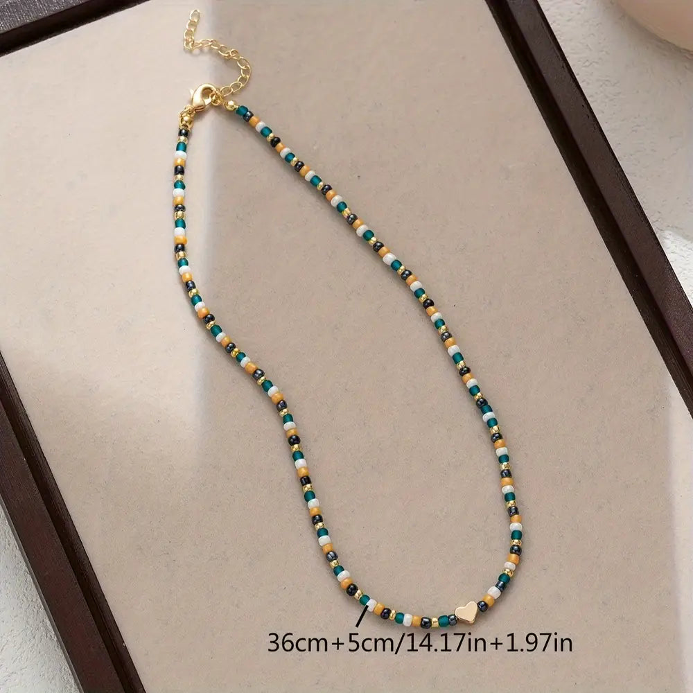 Boho Tribal Beaded Choker with Heart Charm