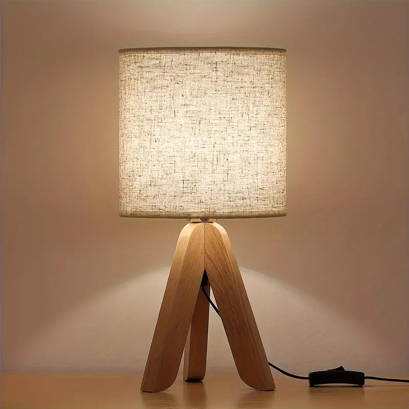 Wooden Tripod Table Lamp Linen Shade Desk Lamp