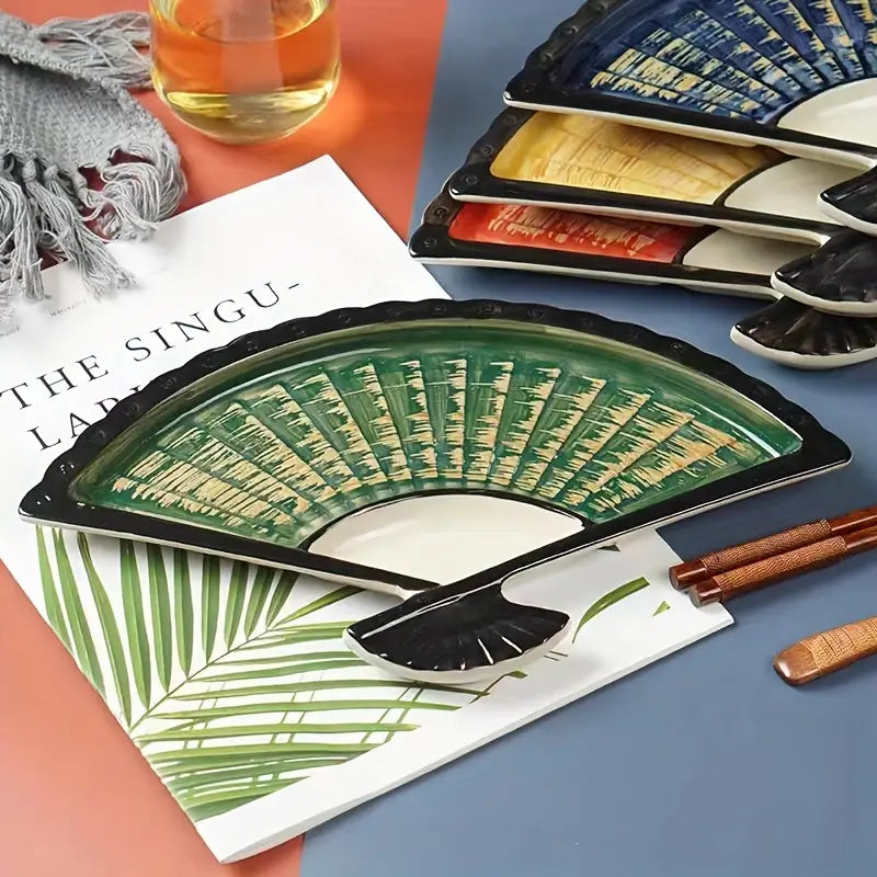 1pc Japanese Fan Shaped Ceramic Plate
