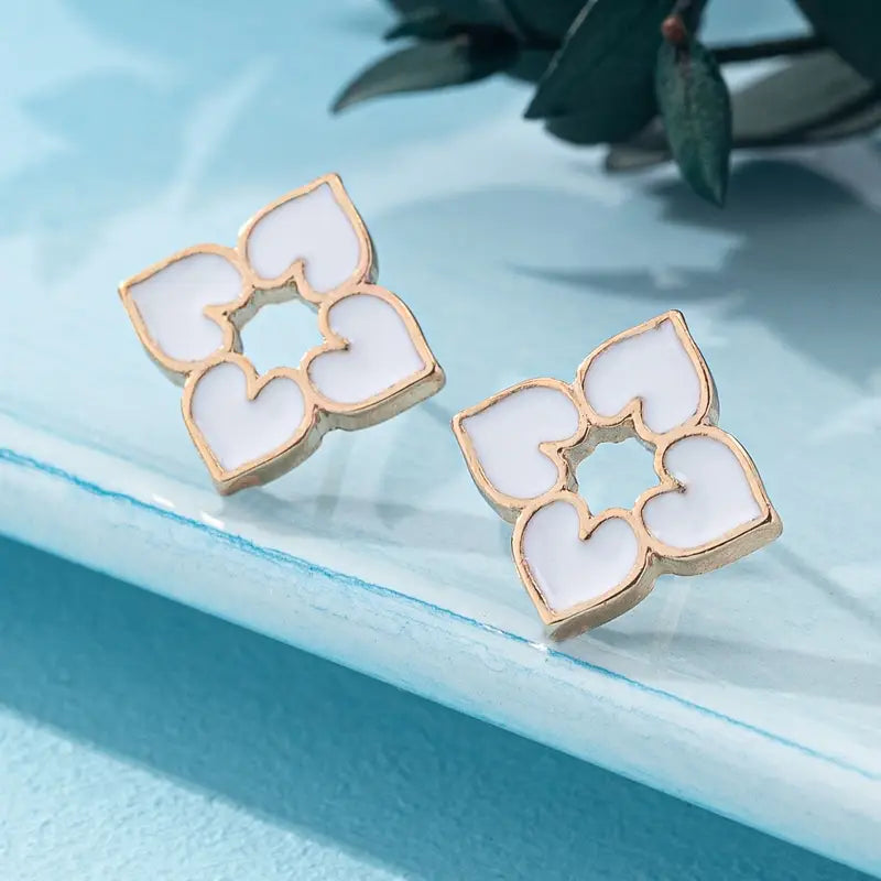 Gold Heart Stud Earrings - Enamel Jewelry for Women