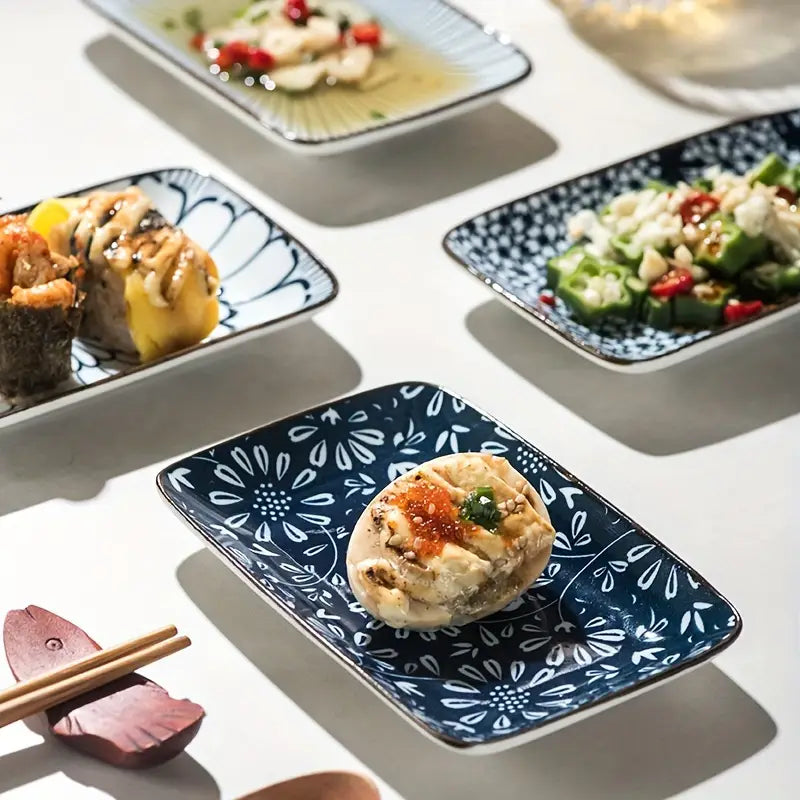 4pcs Boho Ceramic Sushi & Dessert Plate Set