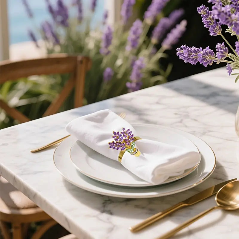 Lavender Floral Napkin Rings - Gold Metal Elegant Wedding Party Decor