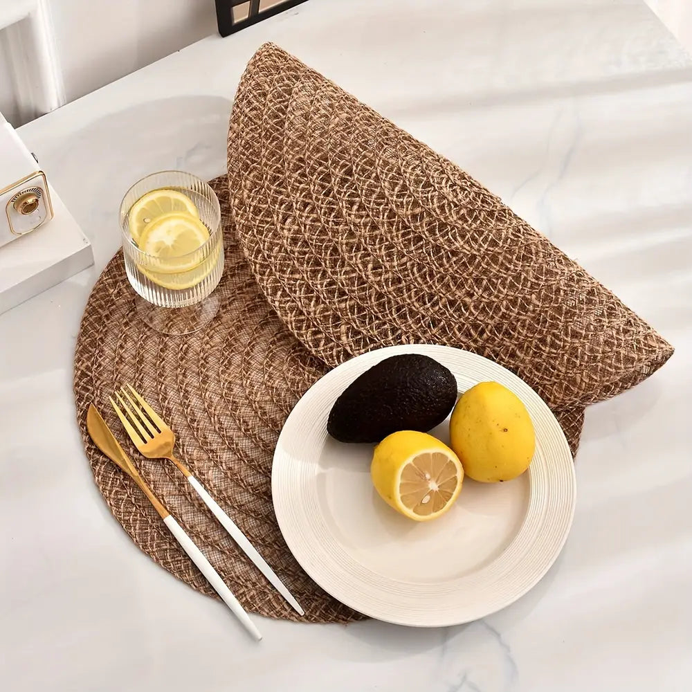 4pcs set of Non-Slip Round Boho Chic Braided Jute Placemats