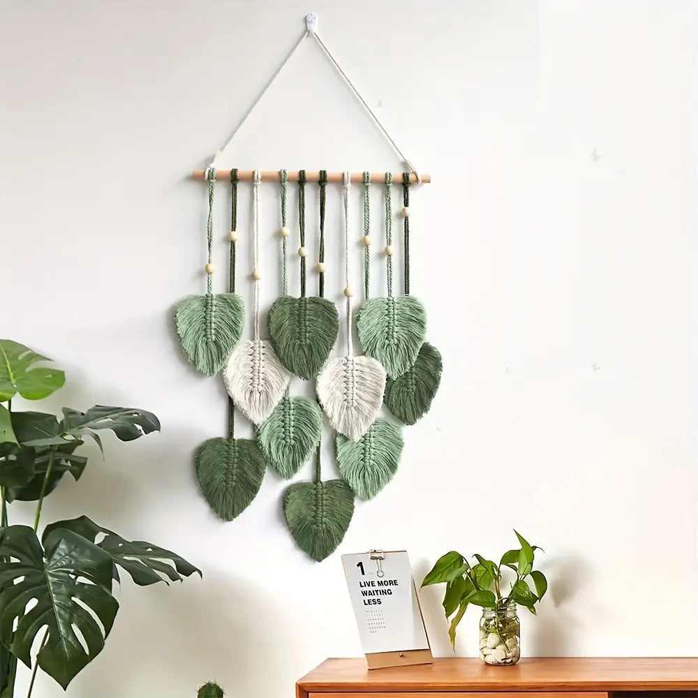 Creative Hand Woven Leaf Forest Shaped Pendant, Bohemian Style Home Wall Decoration
