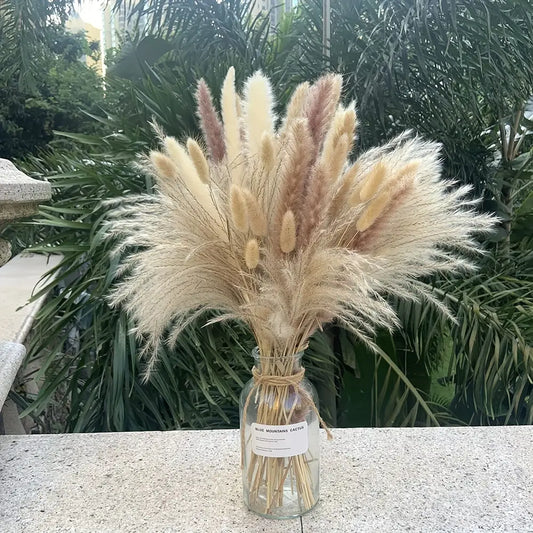 62pcs Artificial Flowers Pampas Bunny Rabbit Tails And Reed Bouquet