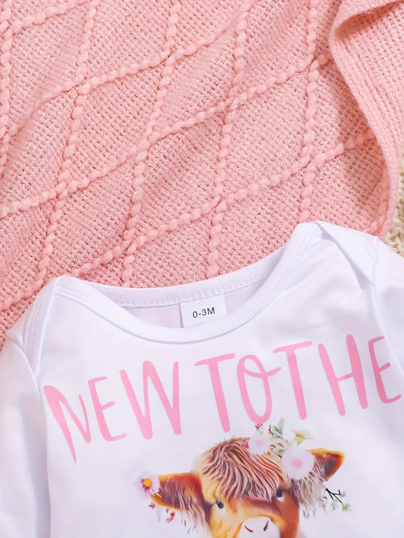 Ensemble 2 pièces pour bébé fille | Body, bonnet et pantalon à imprimé vache