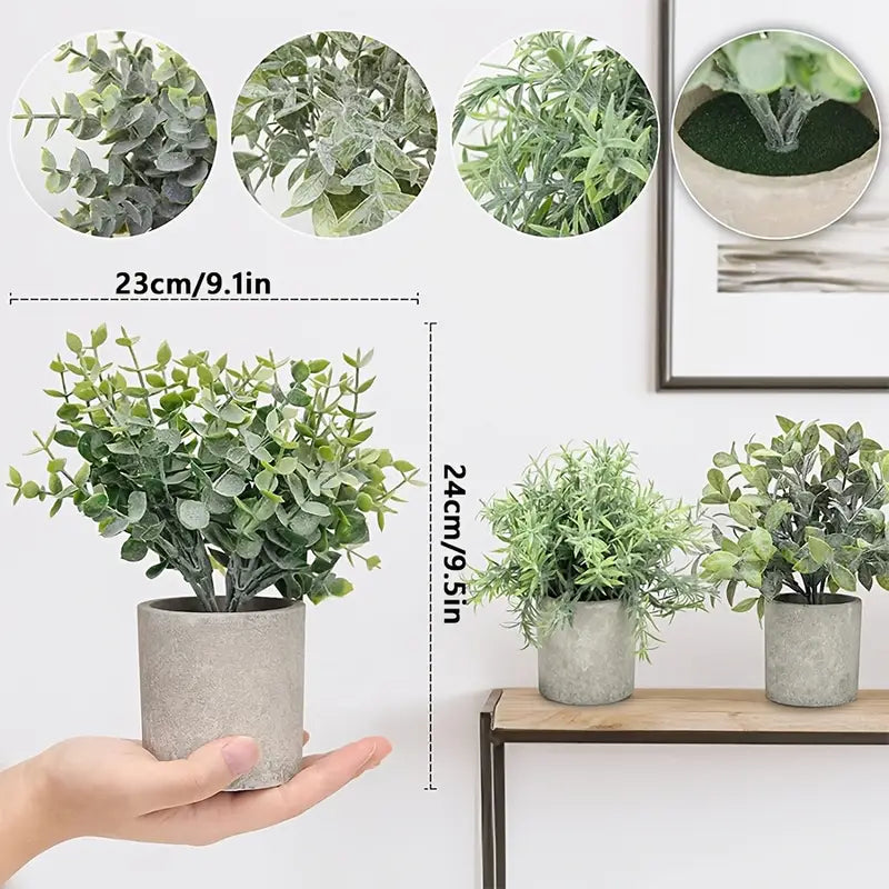 Artificial Eucalyptus Potted Plants Set - Small Faux Decor