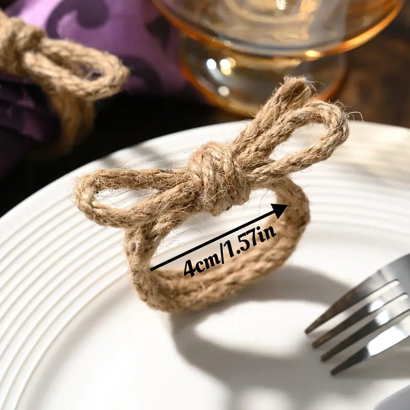 Jute Napkin Rings 12pc - Braided Bow Flower Nautical Table Decor