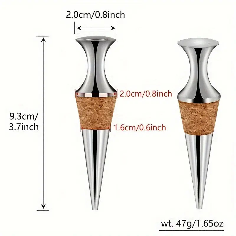 2 Pieces Of Silvery Wine Stoppers With Wooden Plugs
