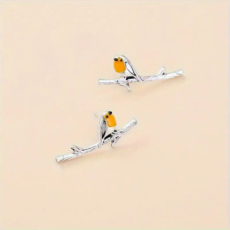 Bird Earrings Women Orange White Studs Jewelry