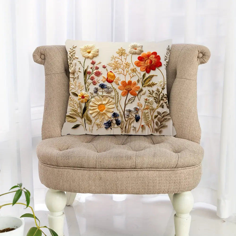 1pc, Plant Flower Pattern Cushion Cover