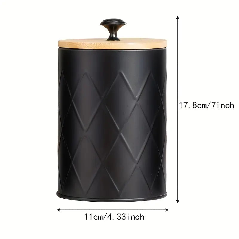 Black Metal Airtight Jars - Coffee Tea Candy Storage - Bamboo Lids