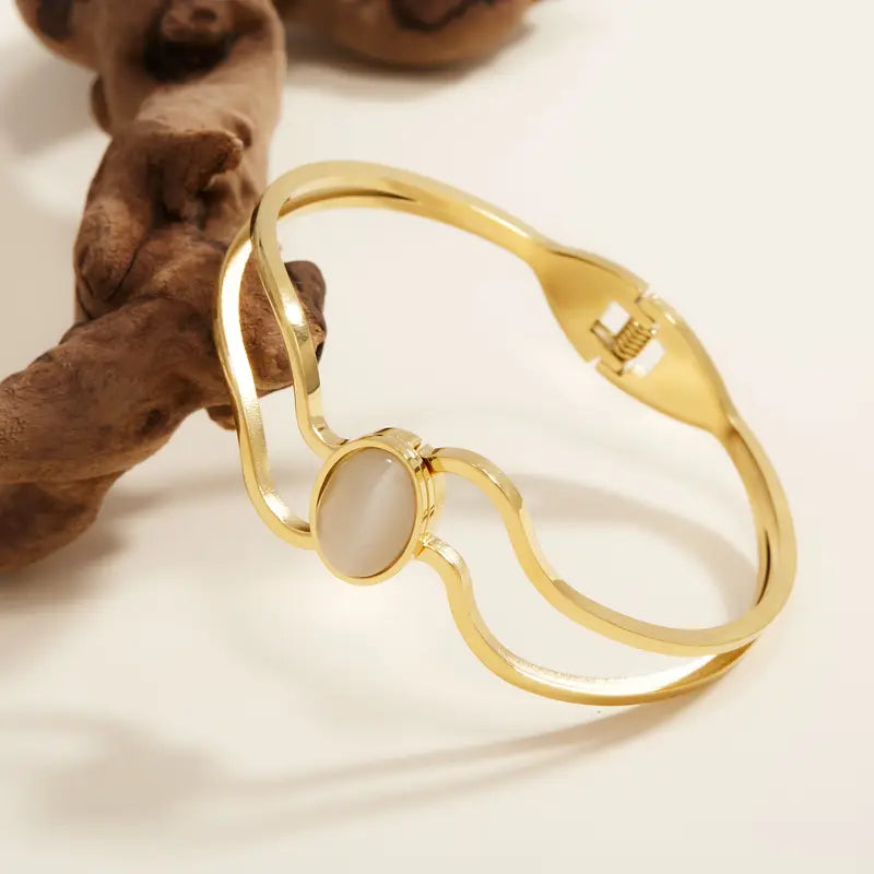 Cat Eye Stone Bracelet - Gold Plated Stainless Steel