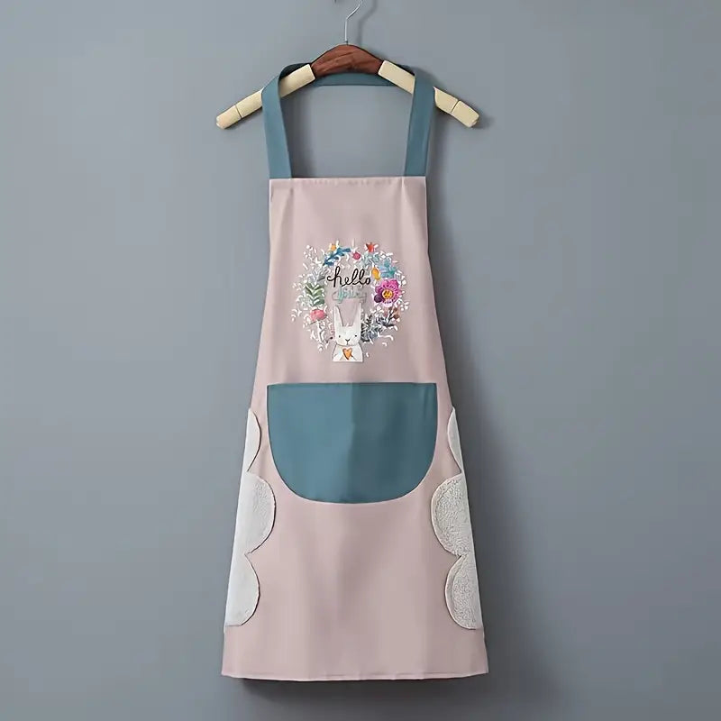 1pc, Waterproof & Oil-Resistant Kitchen Apron with Hand Wipe and Pocket